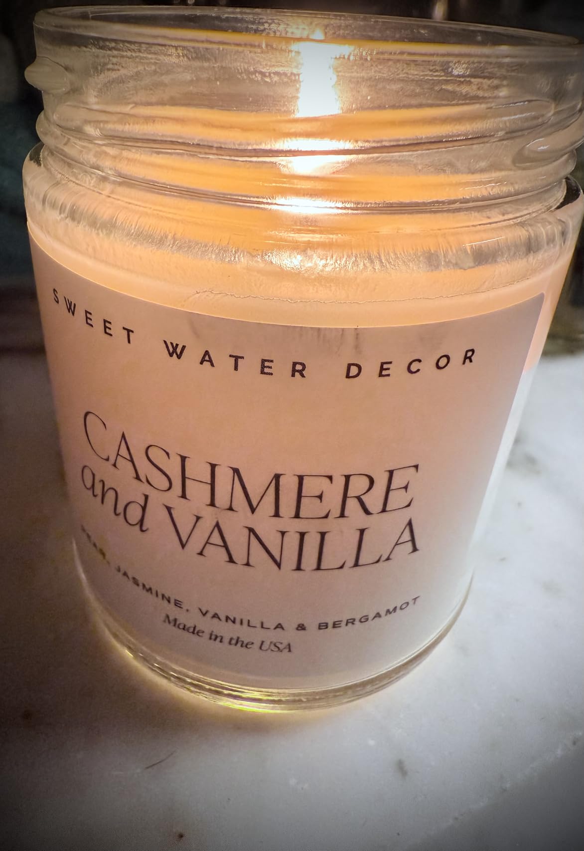 Sweet Water Decor Cashmere & Vanilla Candle, 9oz Clear Glass Jar customer photo 2