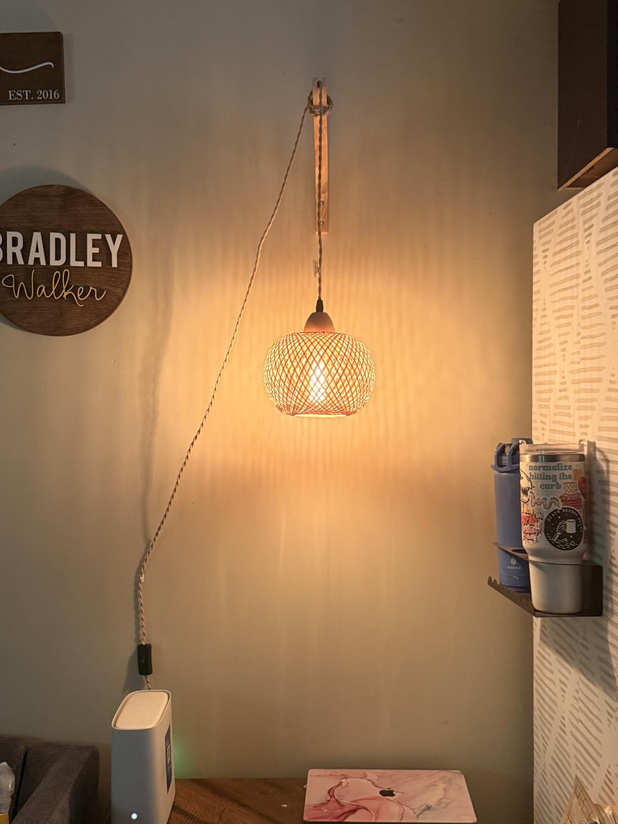 Frideko Bamboo Wall Sconces Set of Two Plug in, Boho Wall Lamp with Plug in Cord, Farmhouse Wall Light Fixtures with 9.84FT On/Off Switch Cord, Rattan Sconces Wall Lighting for Bedroom Living Room customer photo 2