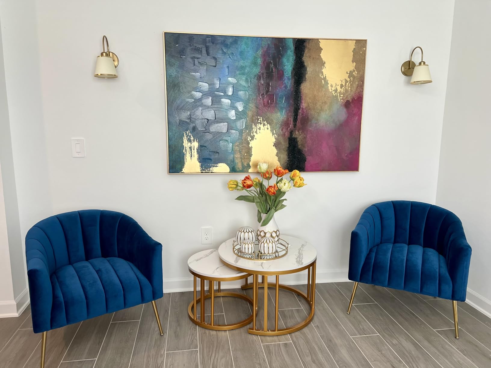 Dewhut Oversized Pumpkin Couch Accent Chair, Modern Comfy Velvet Upholstered Barrel Chairs, Luxury Single Sofa Armchair for Living Room, Waiting Room, Office and Vanity, (Blue) customer photo 1