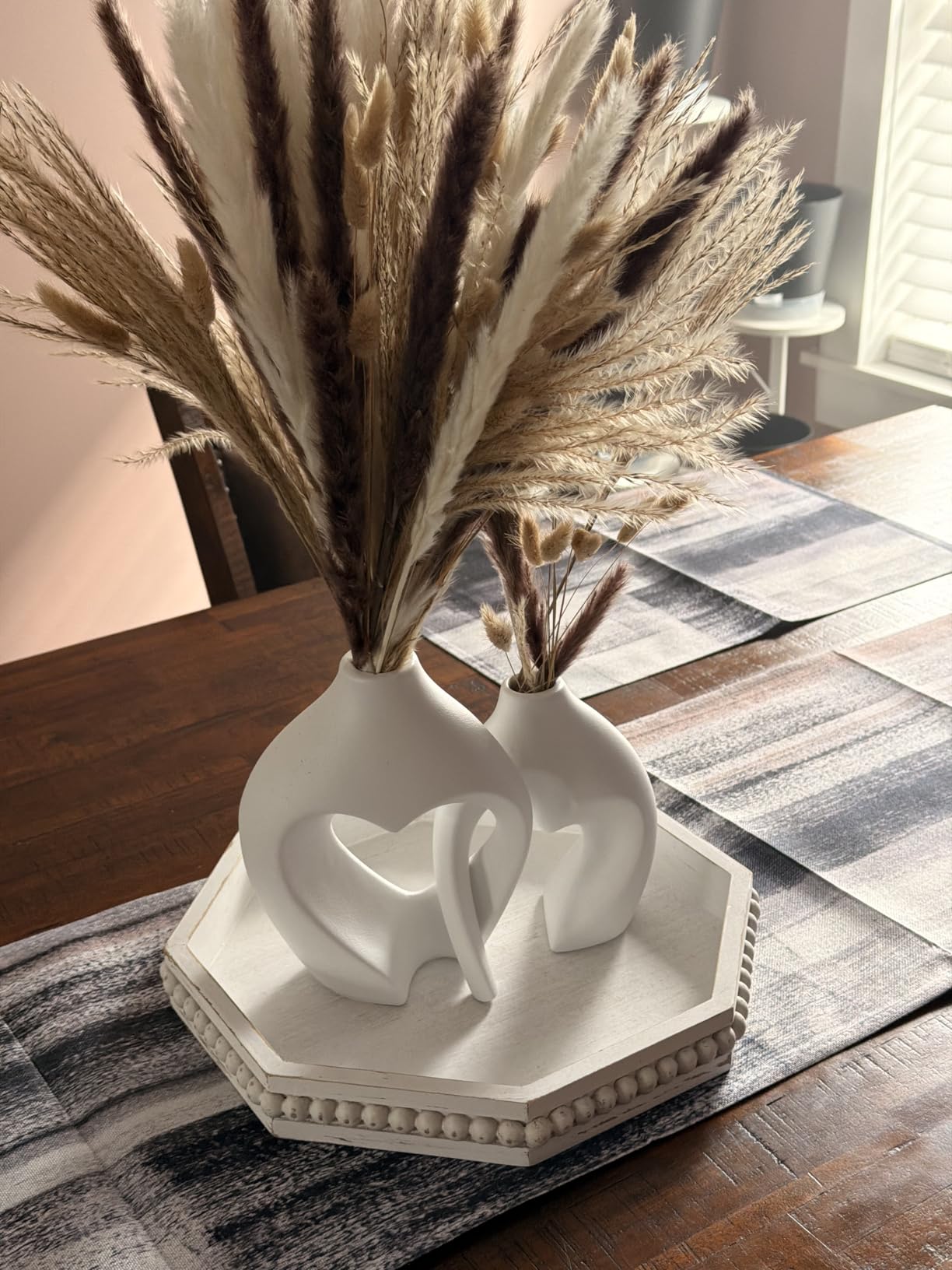 White Ceramic Flower Vase Home Table Decor Heart Shaped Vase Set of 2 customer photo 2