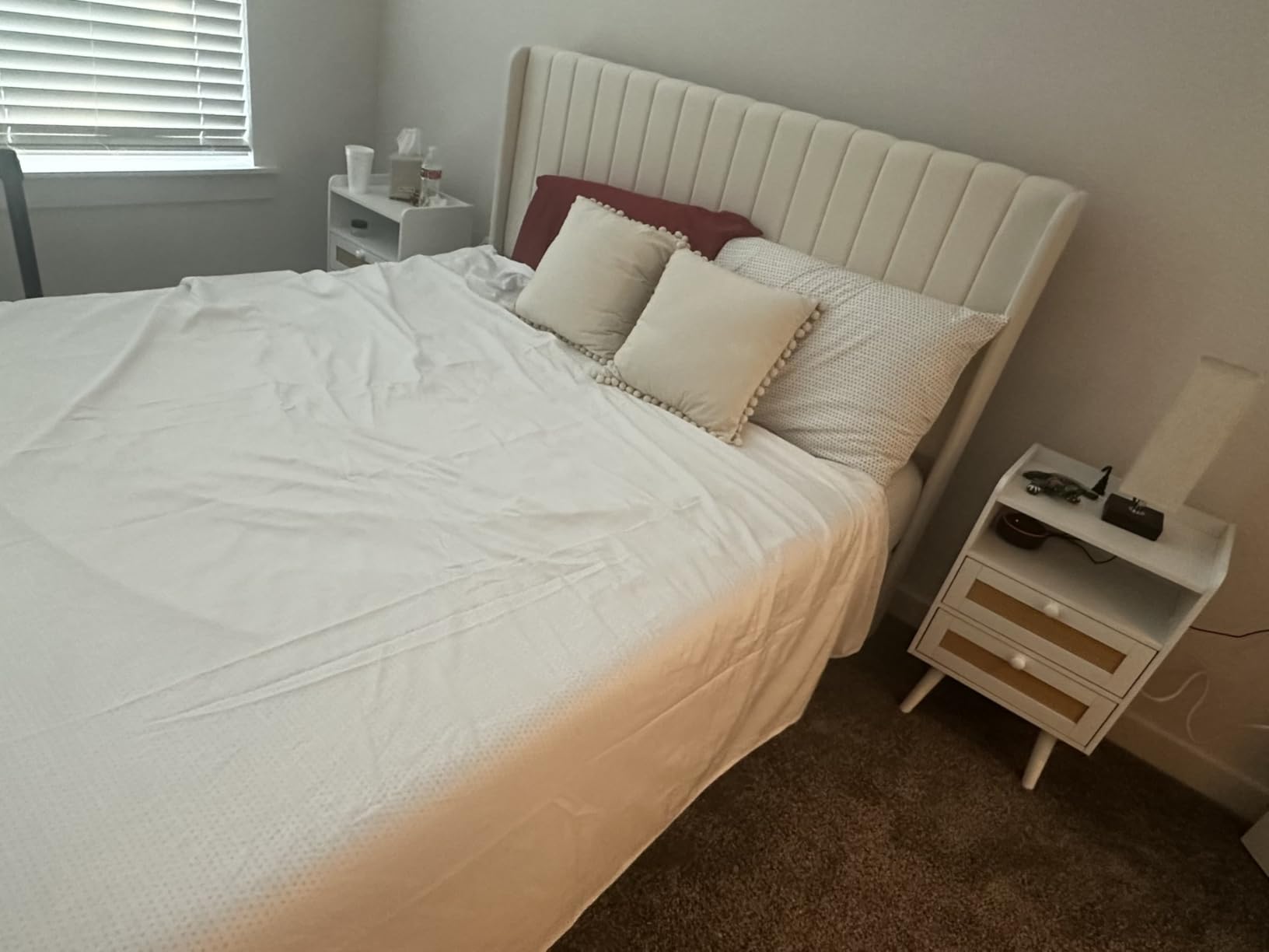 Yaheetech Queen Bed Frame with Headboard, Ivory Channel-Tufted Platform customer photo 1