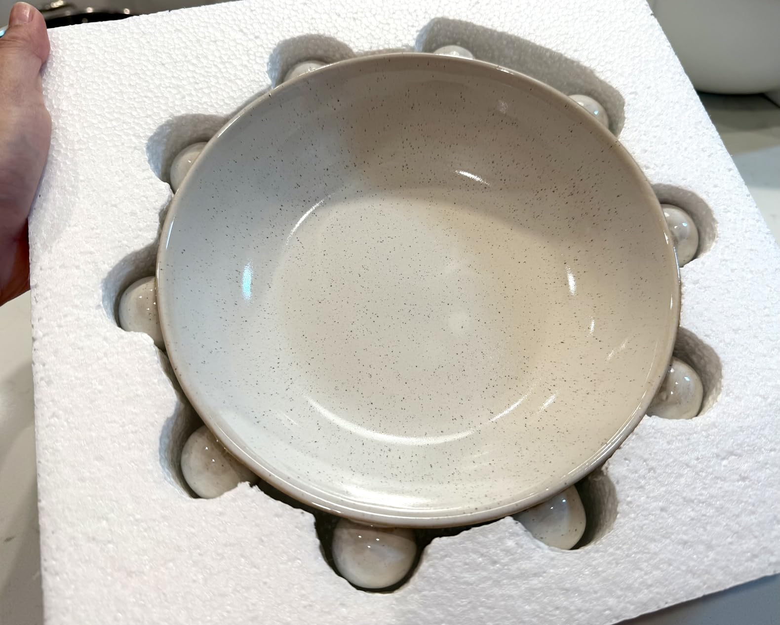 Bloomingville 9.75 Inches Stoneware Bowl with Orbs and Reactive Glaze, Cream customer photo 1