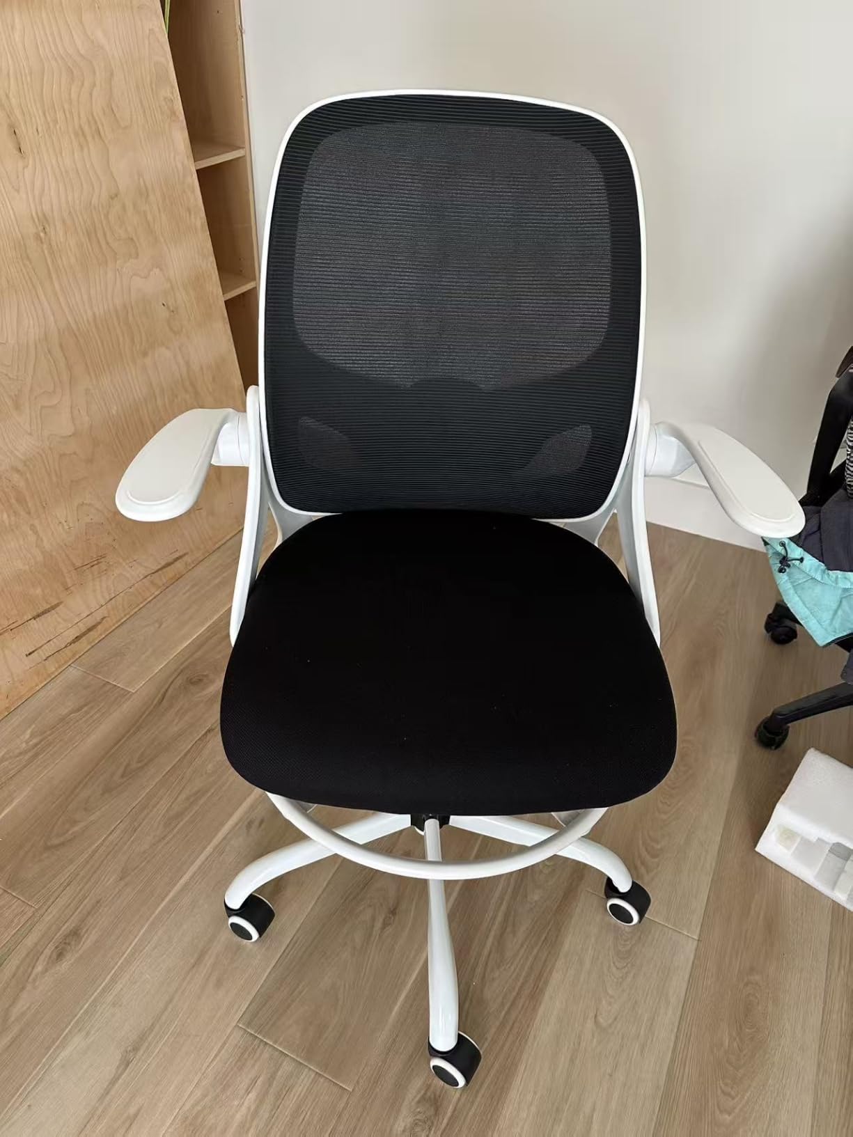 Kensaker Drafting Chair Tall Office Chair, Ergonomic Standing Desk Chair with Adjustable Foot Ring and Flip-up Armrests, Mesh Computer Chair for Art Studio, 300 LBS, Black customer photo 2