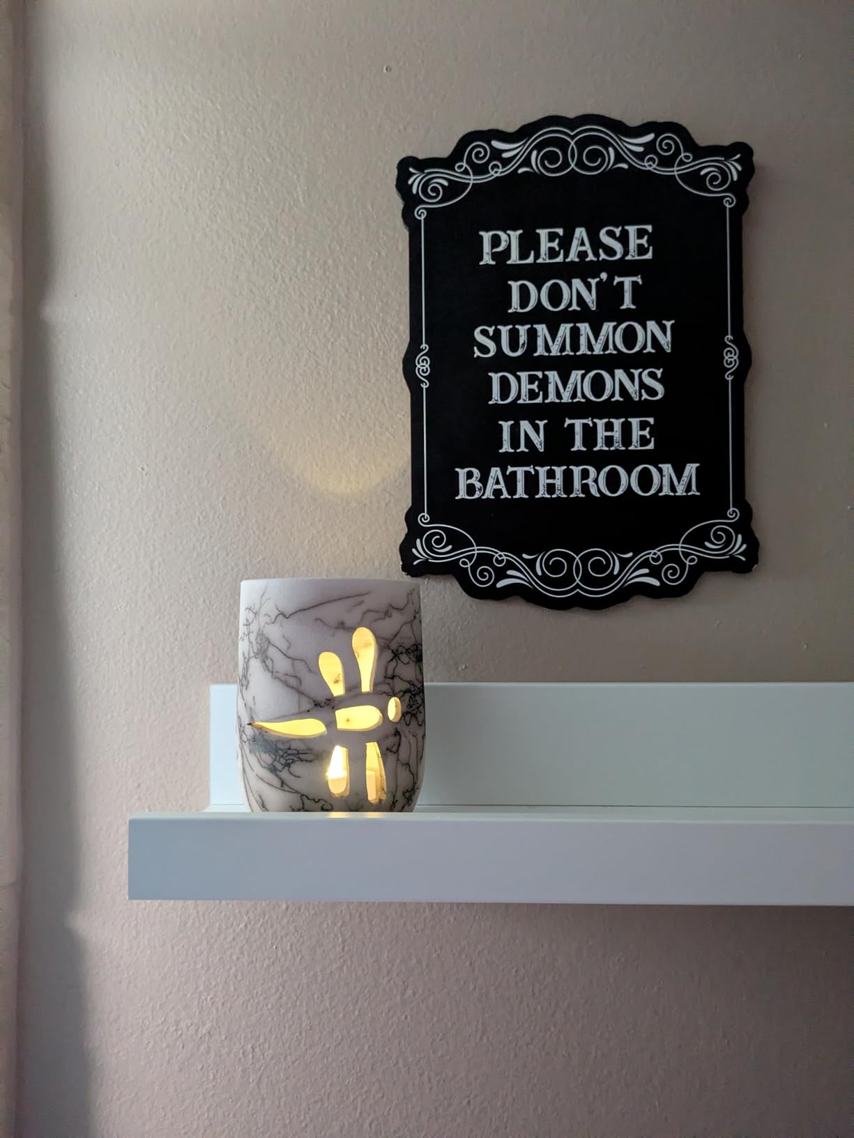 COLOR VALLEY ART Gothic Wall Art, Please Do Not Summon Demons In The Bathroom, Funny Gothic Decor Bathroom Wall Decor, Wooden Spooky Wall Hanging (B, 7x10 Inch) customer photo 1