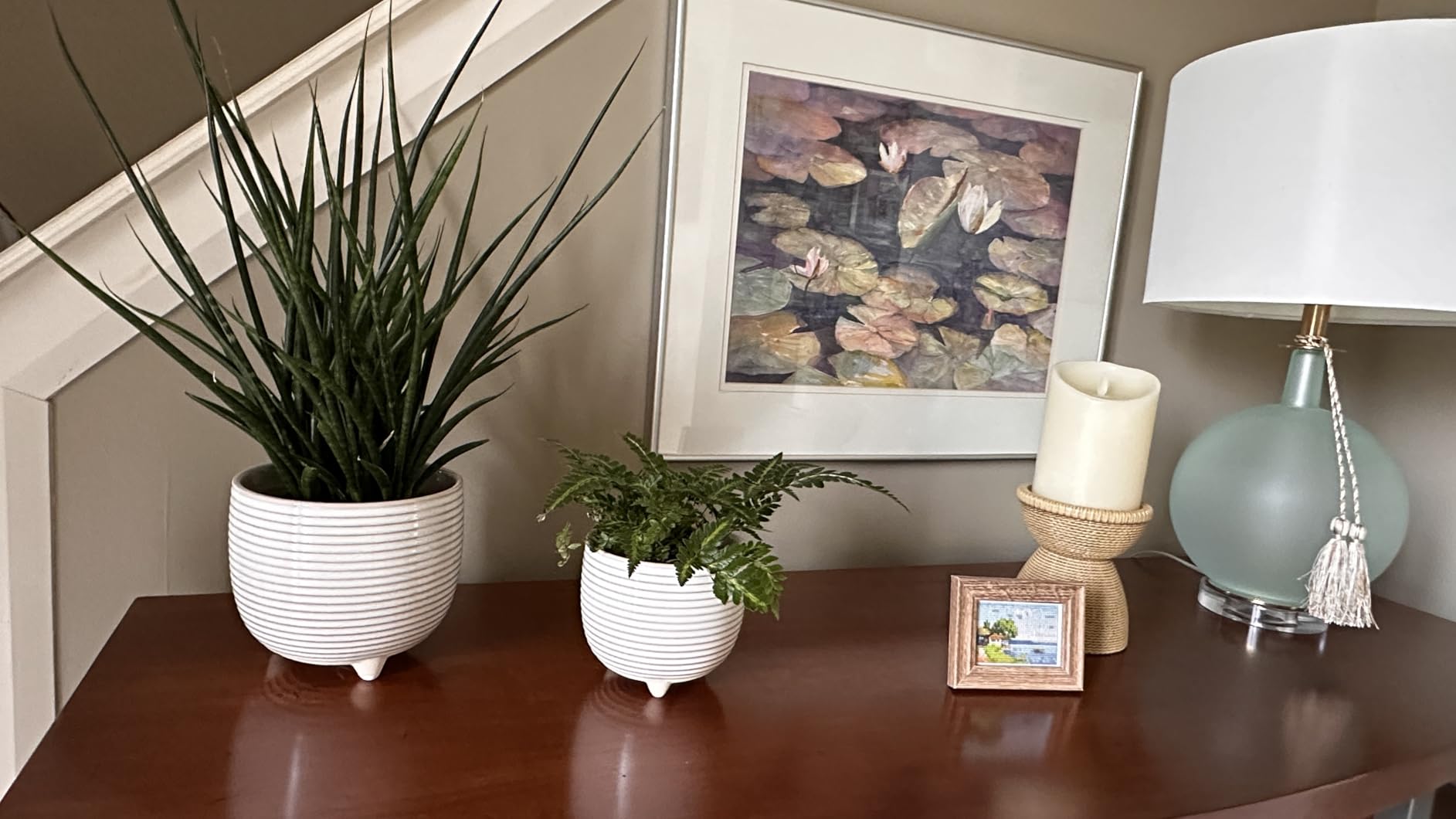LE TAUCI Ceramic Plant Pots, 5.1 + 6.4 Inch Footed Pots for Plants, Modern Flower Pots for Home and Office, Indoor Planters with Drainage, Reactive Glaze White customer photo 1