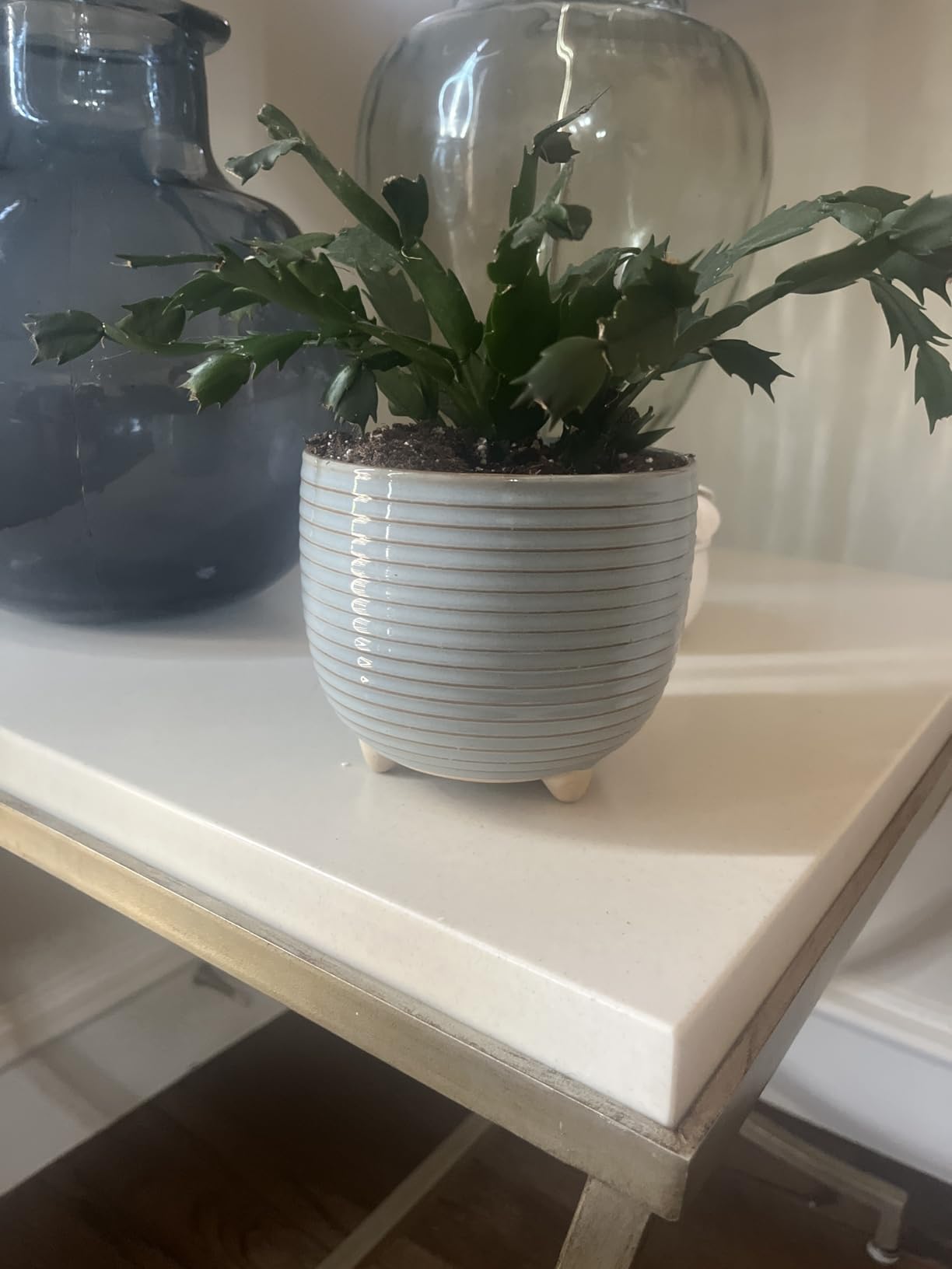 LE TAUCI Ceramic Plant Pots, 5.1 + 6.4 Inch Footed Pots for Plants, Modern Flower Pots for Home and Office, Indoor Planters with Drainage, Reactive Glaze White customer photo 2