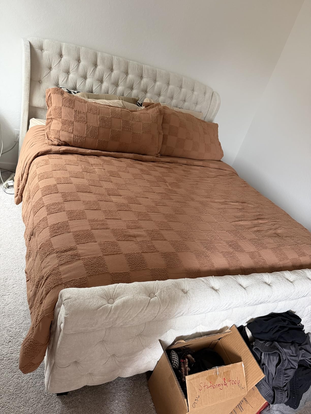 Bedsure Comforters Queen Set Boho, Vintage Plaid Bedding Set Beige 3 Pcs customer photo 1