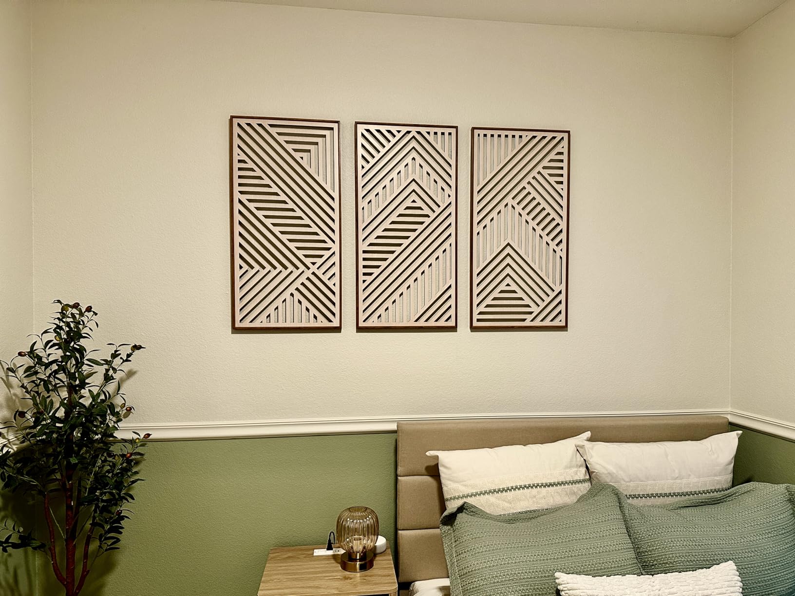 IARTTOP Mid Century Modern Decor 16x32 Inch Large Boho Wood Wall Art Abstract Wooden Wall Decor Minimalist Bohemian Orange Artwork for Living Room Bedroom Office Set of 3 customer photo 2