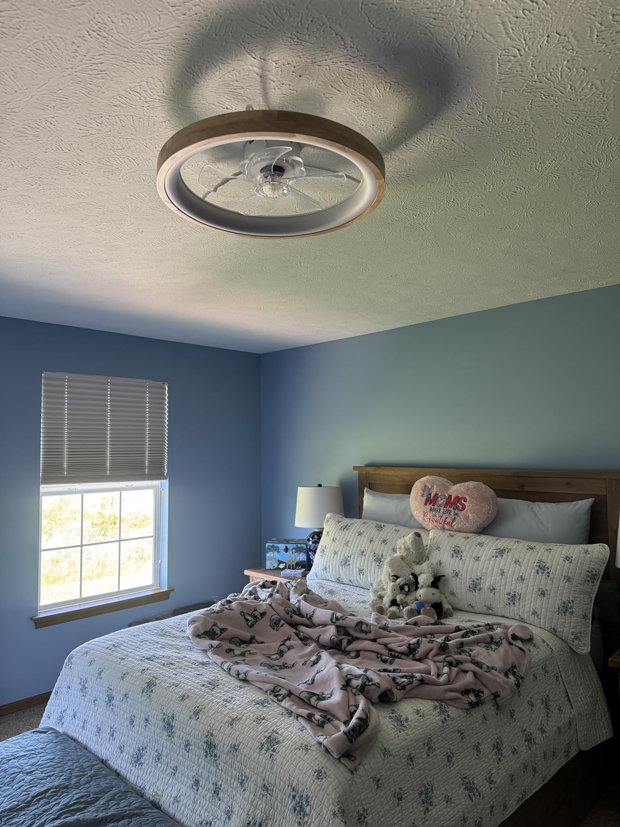 FSZDORJ 20'' Ceiling Fan with Light and Remote, Low Profile Ceiling Fan with Light, Dimmable Flush Mount Ceiling Fan Light, 6 Speeds Fan, App&Remote Control, Fandelier Quiet Fan for Bedroom F115 Black customer photo 2