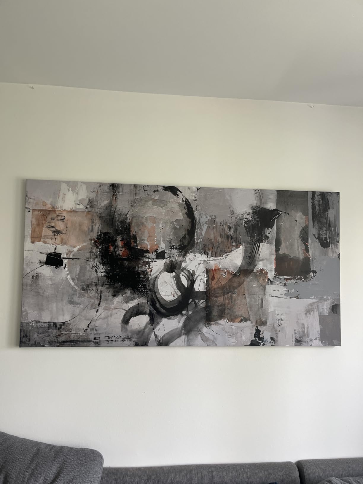 Framed Abstract Canvas Wall Art, Large Modern Artwork - Ideal for Living Room, Bedroom, Office Decor - Gray and Black Aesthetic Room Wall Decorations 24×48IN customer photo 2