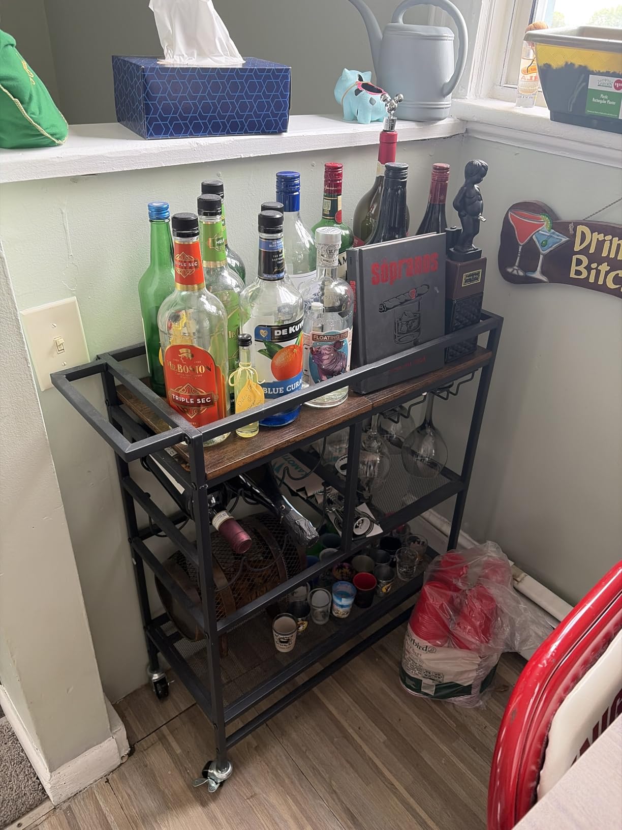MAHANCRIS Bar Cart for Home, 3-Tier Serving Cart with Wheels and Handle, Beverage Cart with Wine Rack and Glass Holders, Rolling Wine Cart for Kitchen, Dining Room, Gold and White RCJM6101 customer photo 2