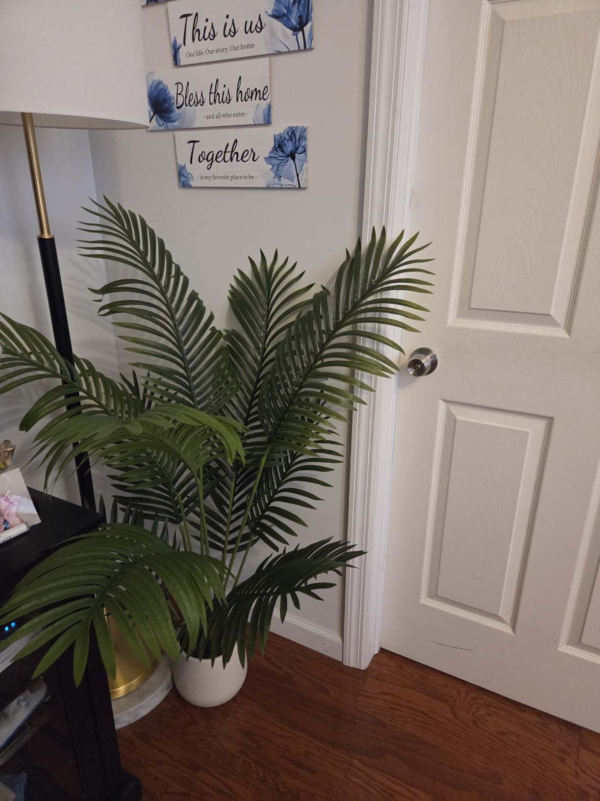 Artificial Bird of Paradise Plant 6.5Ft Tall Fake Tropical Palm Tree Large Fake Plants with 15 Silk Banana Leaves Faux Plant Indoor Decor Trees White Pot for Home Bedroom Living Room Office customer photo 1