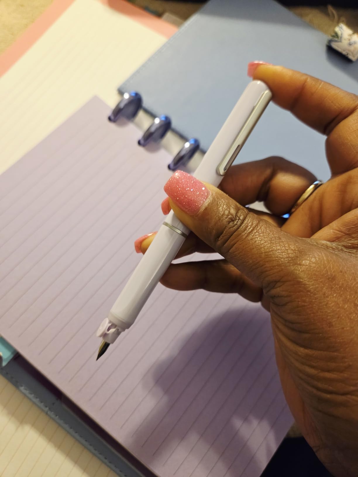 WRITECH Fountain Pen Fine Nib: Retractable Black Ink Pens Set Includes 5 Ink Cartridges Smooth Writing for Calligraphy Sketching Journaling Gift (Purple) customer photo 1