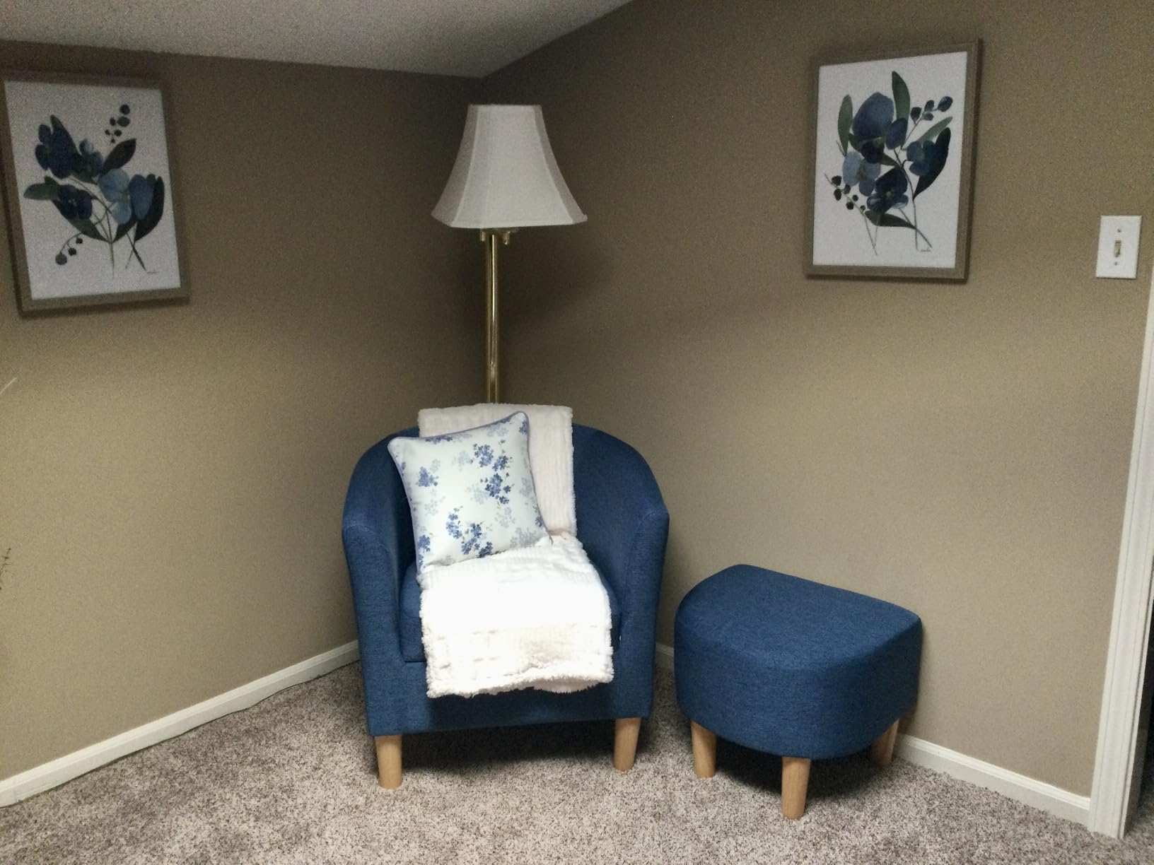 DAZONE Sherpa Accent Chair with Ottoman White Fluffy Teddy Barrel Armchair customer photo 2