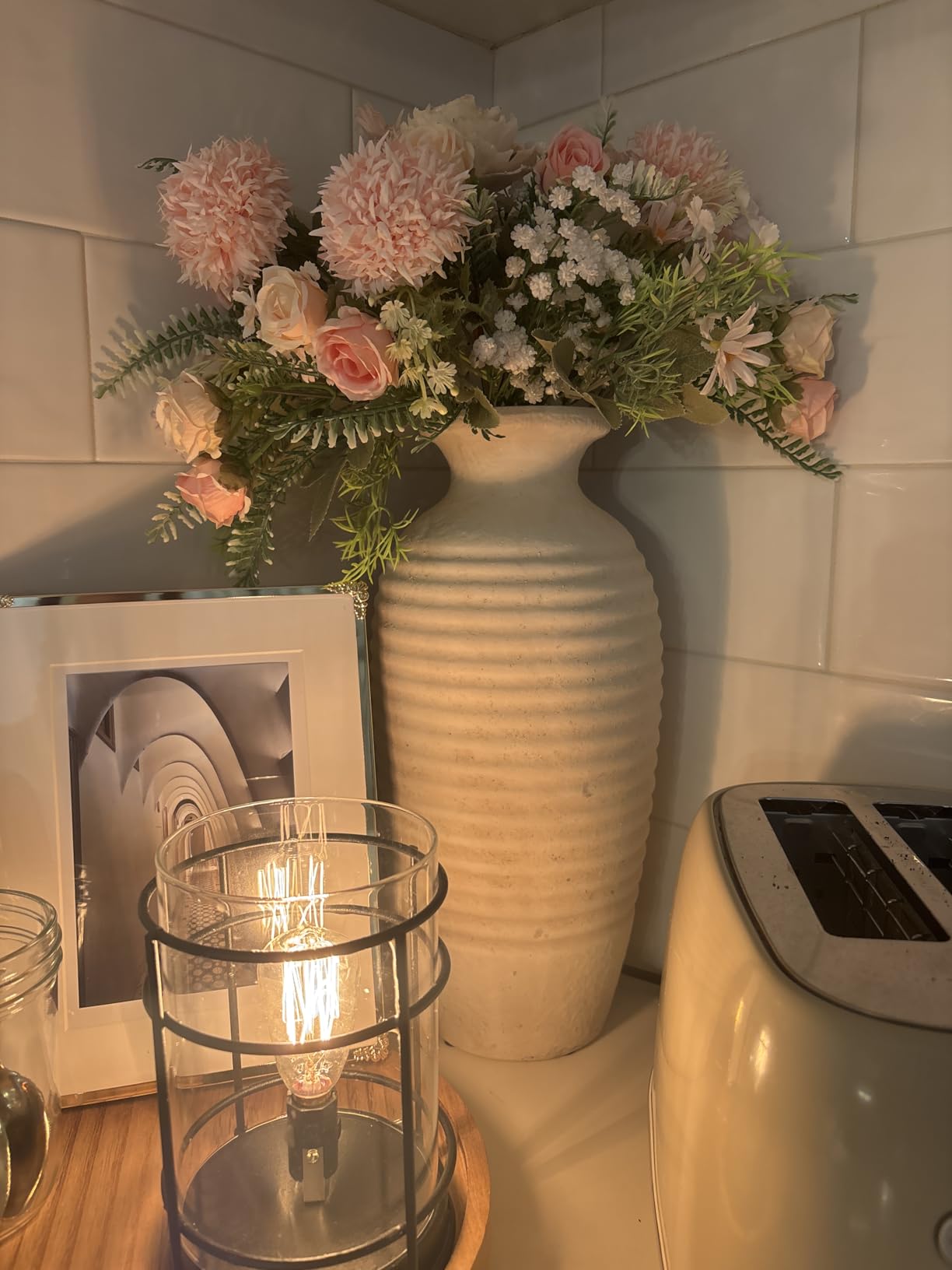 Vaseking Large Ceramic Rustic Vase, 11 inch Minimalist Decorative Farmhouse Tall Vase for Home Decor, Living Room, Shelf Decor, Enterway, Wedding, Table Decoration, Bronze customer photo 1
