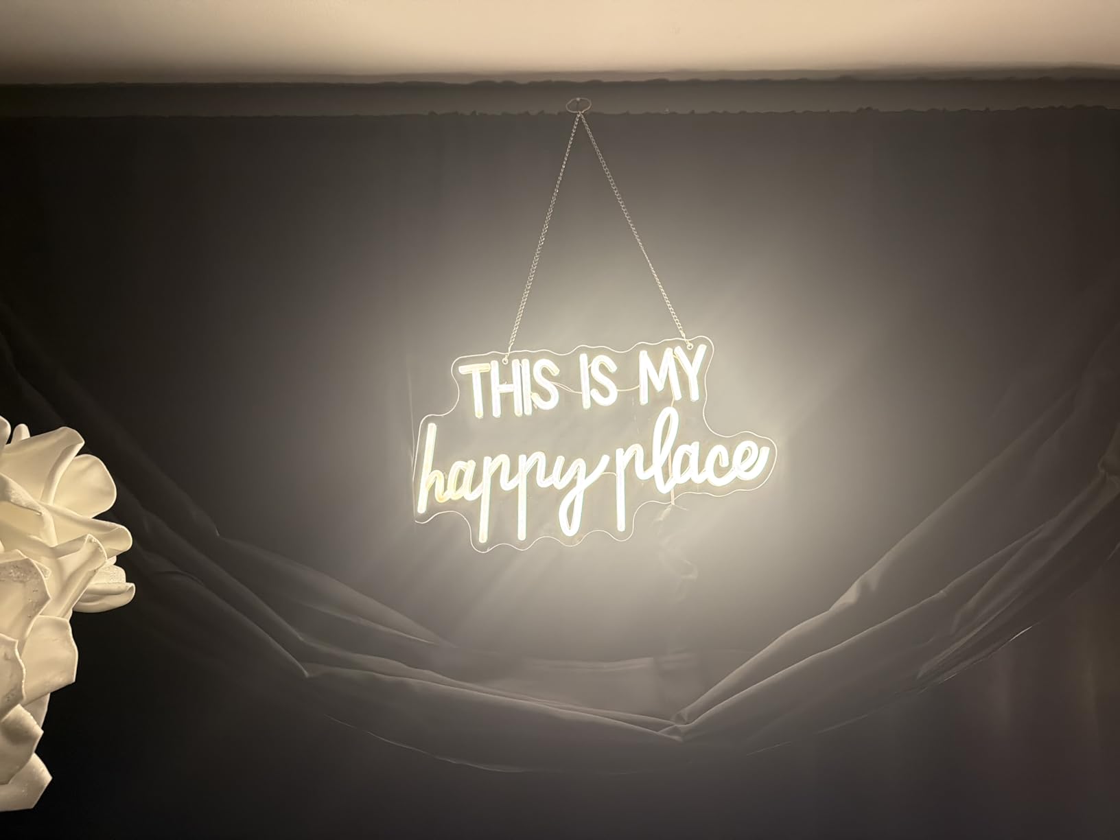 Neon Lights for Wall Decor - This Is My Happy Place Neon Signs for Teen Girls Bedroom Decor, Led Sign for Wall Decor, Nightstand Light, Dimmable Switch USB Power, Adhesive Hook Included customer photo 1