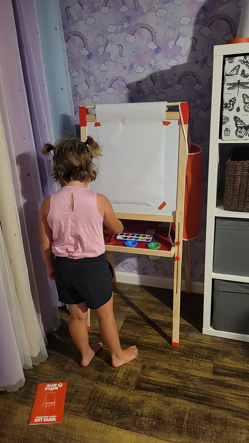 Blue Squid Art Easel for Kids with Paper Roll x 3, Includes 100+ Accessories, Double Sided Adjustable Wooden Painting Easel with Magnetic Chalk Board, White Board for Toddlers Ages 3,4,5,6,7,8,9,10,12 customer photo 1