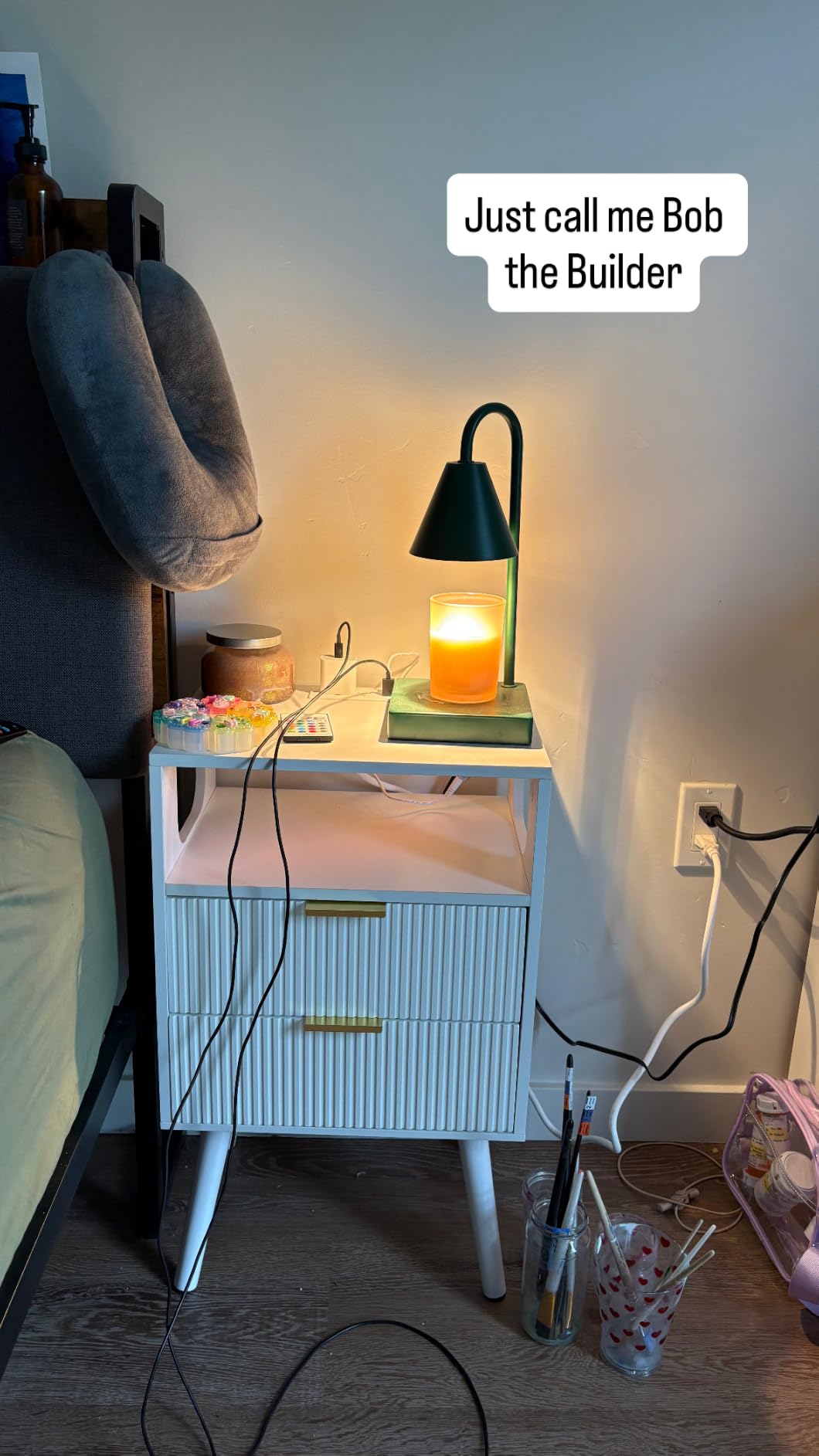 JOONEE White Nightstand with Charging Station and LED Lights,Modern Bedside Table with 2 Storage Drawer and Open Wood Shelf, for Bedroom and Small Spaces,Night Stand with Solid Wood Legs,White customer photo 2