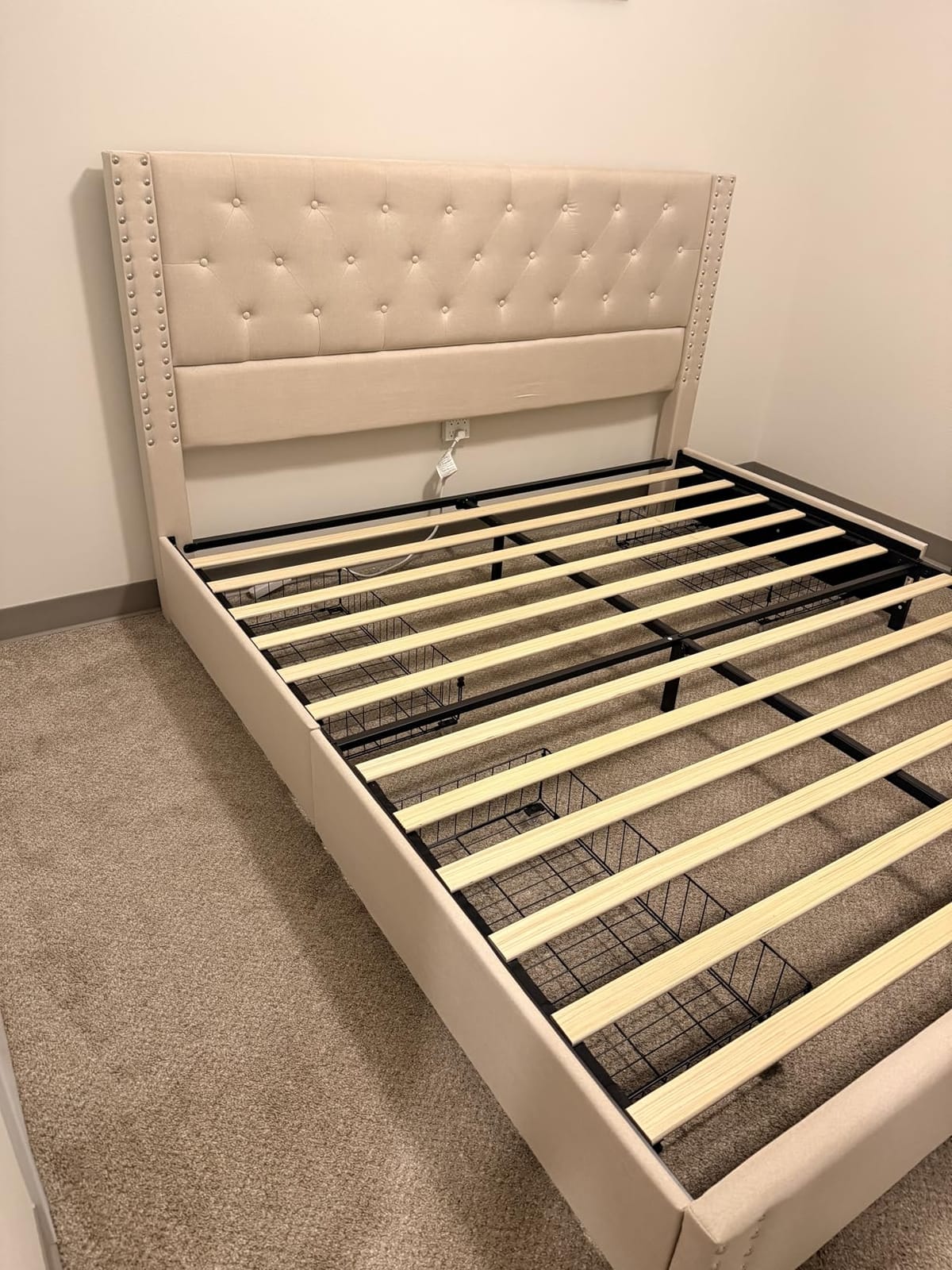 LARMACE King Size Bed Frame with 4 Storage Drawers and Tufted Headboard Linen Upholstered Platform Bed Frame with Heavy Duty Wood Slats, No Box Spring Needed, Easy Assembly, Beige customer photo 2