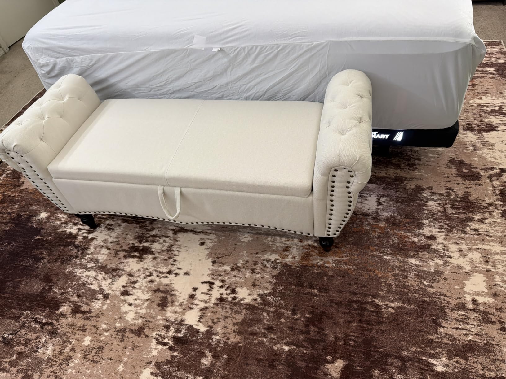 Furniliving 51” Storage Benches, End of Bed Bench with Button-Tufted Large Upholstered Storage Ottoman Linen Window Bench with Storage Shoe Cabinet Bench, for Bedroom, Entryway, Closet, Beige customer photo 1