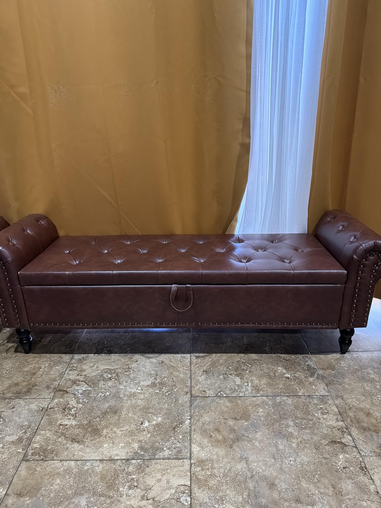 Furniliving 51” Storage Benches, End of Bed Bench with Button-Tufted Large Upholstered Storage Ottoman Linen Window Bench with Storage Shoe Cabinet Bench, for Bedroom, Entryway, Closet, Beige customer photo 2