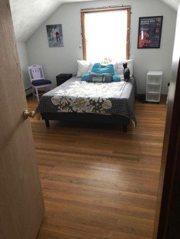 Zinus Curtis Upholstered Platform Bed Frame, Mattress Foundation, Wood Slat Support, No Box Spring Needed, Eco Friendly WonderBox (TM) Packaging, Dark Grey, Full customer photo 1