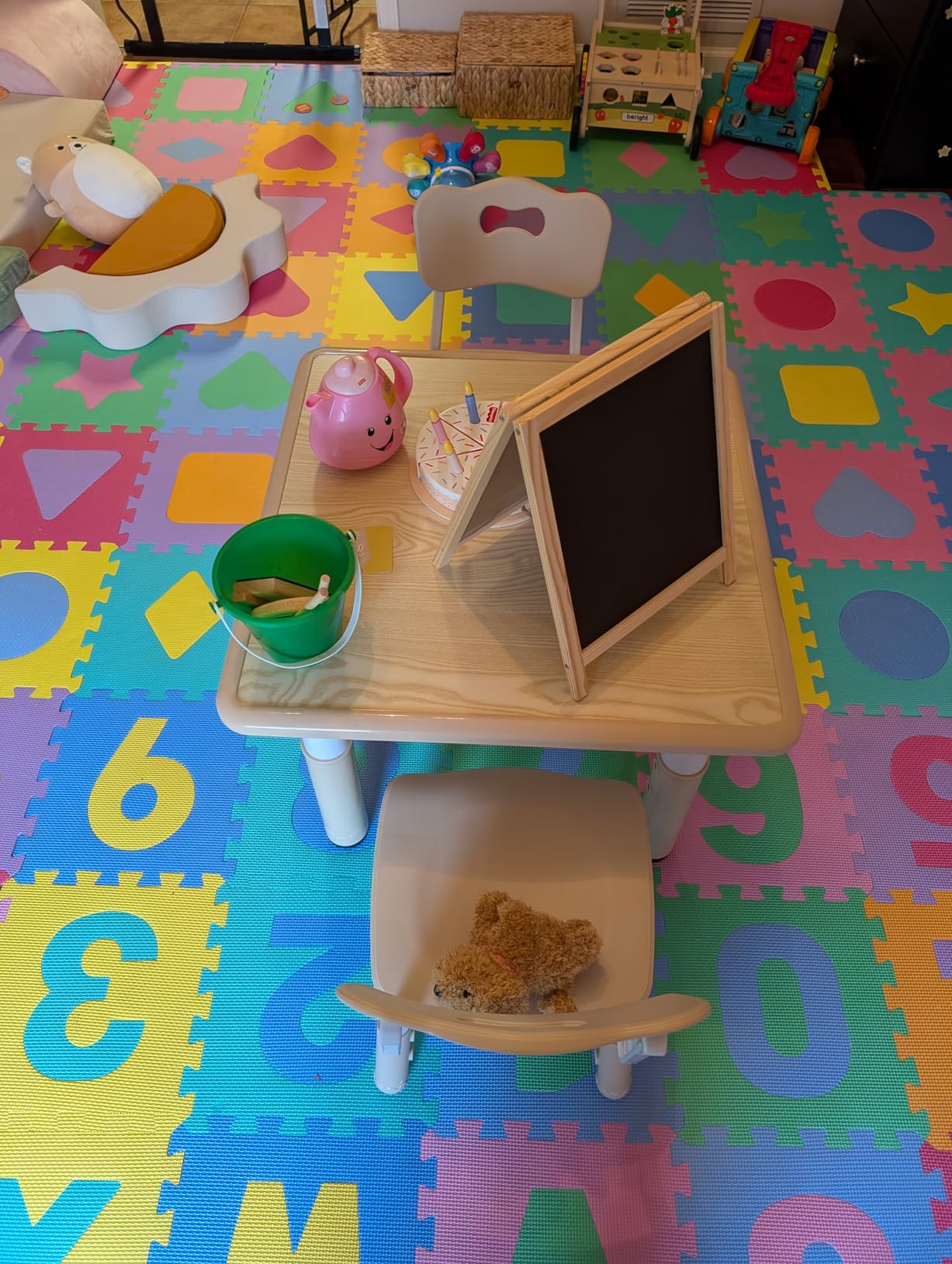 Kids Table & Chairs Set (2 Chairs) Height Adjustable for Ages 2-8 | Non-Slip Toddler Activity Table with Wipe-Clean Desktop, Montessori Learning & Art Drawing Tables for Home Preschool customer photo 1