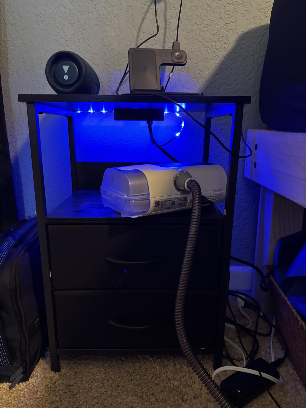 Fixwal Night Stand with Charging Station, Black Led Nightstand, 2 Drawers customer photo 1