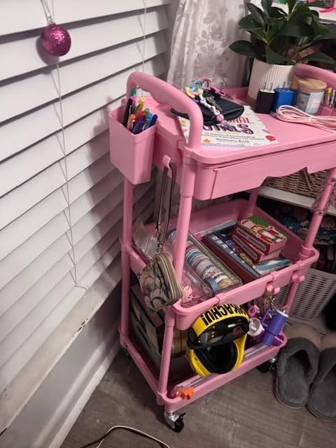 SUNALLY 3 Tier Rolling Cart with Drawer, Craft Storage Cart Organizer,White customer photo 1
