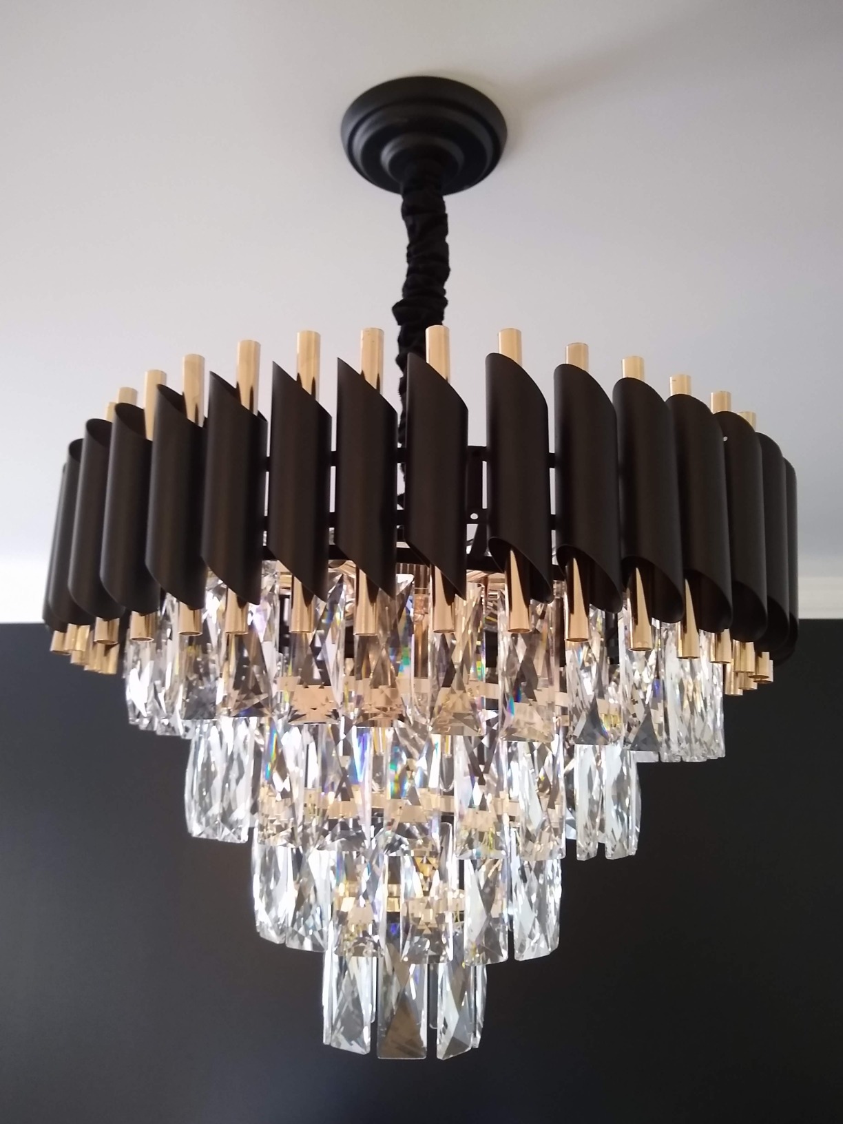 A AXILIXI Modern Rectangular Chandelier Black and Gold Crystal Chandeliers customer photo 2
