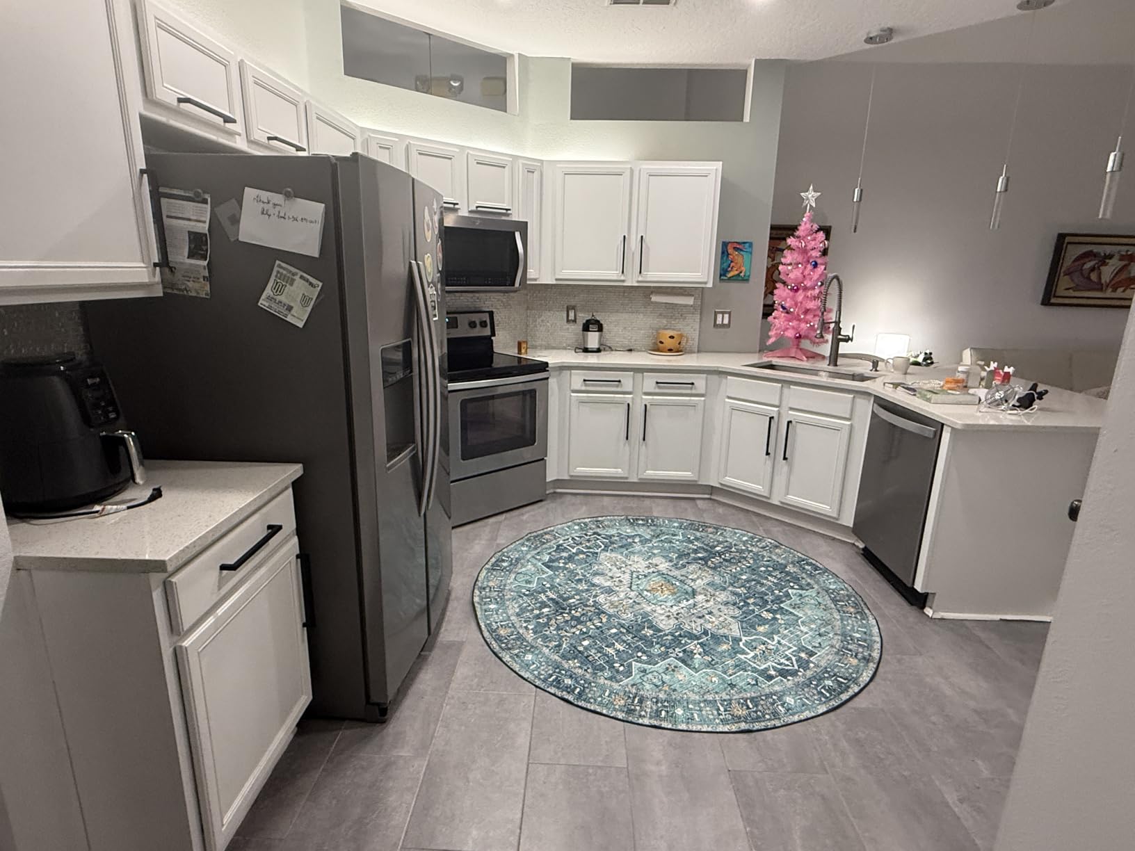 Moynesa Ultra-Thin Washable 5ft Round Rug - Teal 5x5 Circle Rugs for Living Room, Vintage Dining Room Mat Stain Resistant Nursery Carpet for Bedroom Mudroom Kitchen Apartment Home Office customer photo 1