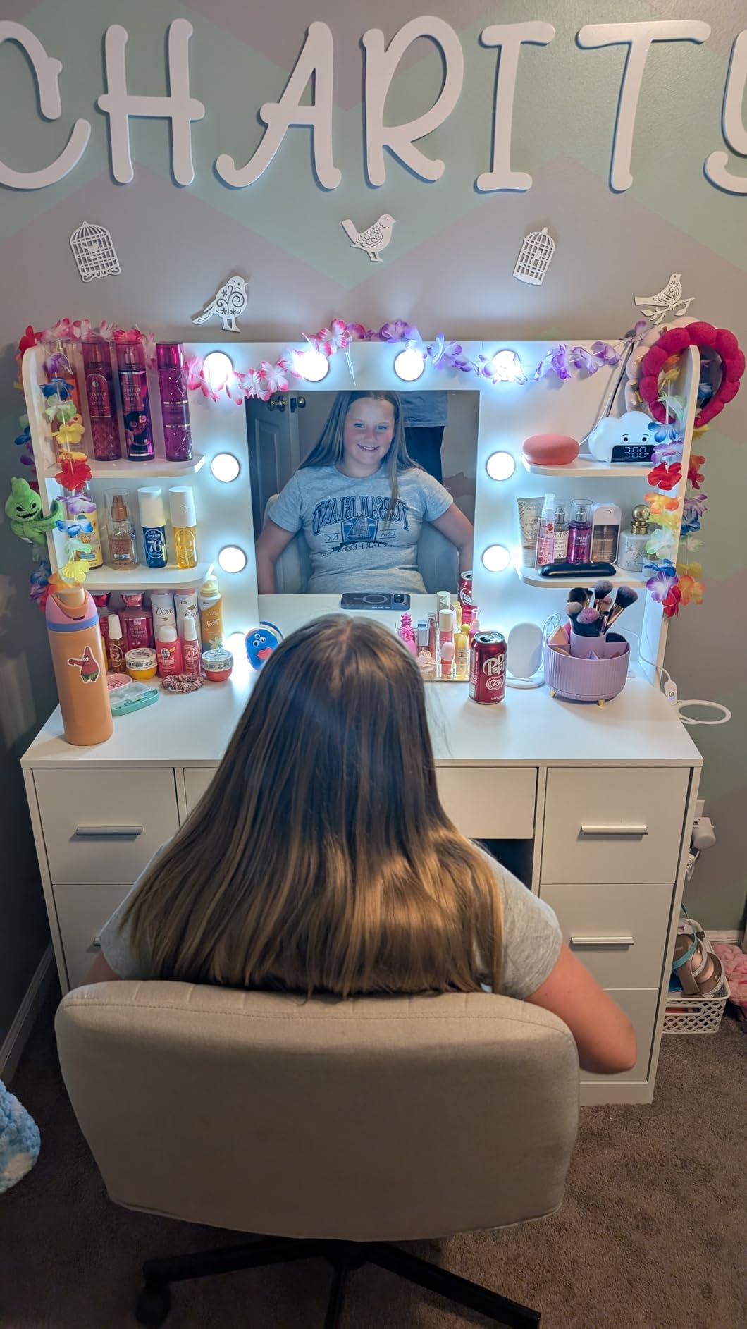 Furmax Vanity Desk with LED Mirror,Power Outlet,7 Drawers Makeup Table customer photo 1