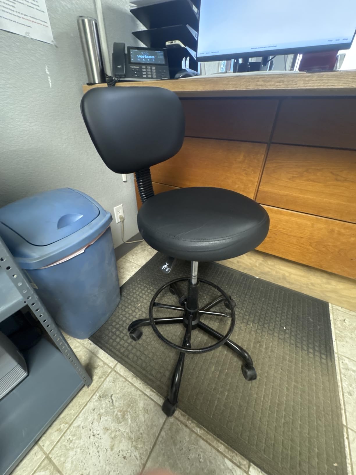 Brick Attic Drafting Chair with Backrest – Adjustable Foot Rest Rolling Stool with Wheels, PU Leather Swivel Stool for Office Spa Studio Lab Counter Salon Home Work Bar Kitchen Shop(Black) customer photo 1