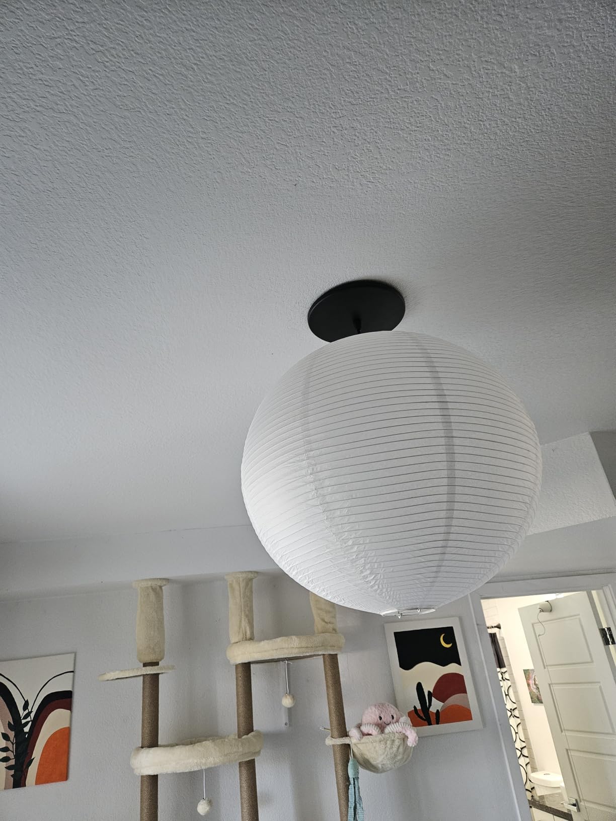 Hytsoeee(21.65Inch) Large Round Paper Lantern Lamp shade,White Rice Paper Lamp Shade,Chinese Foldable Paper Lantern Lampshade for Home Indoor Living room,Bedroom,Ceiling Decor customer photo 1