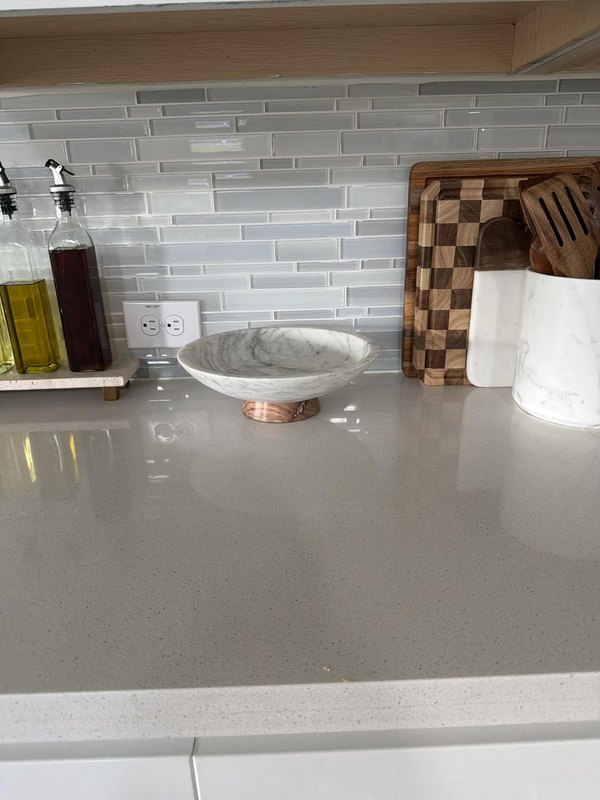 Cork & Mill Marble Decorative Bowl with Acacia Wood Pedestal, 11 Inch customer photo 1