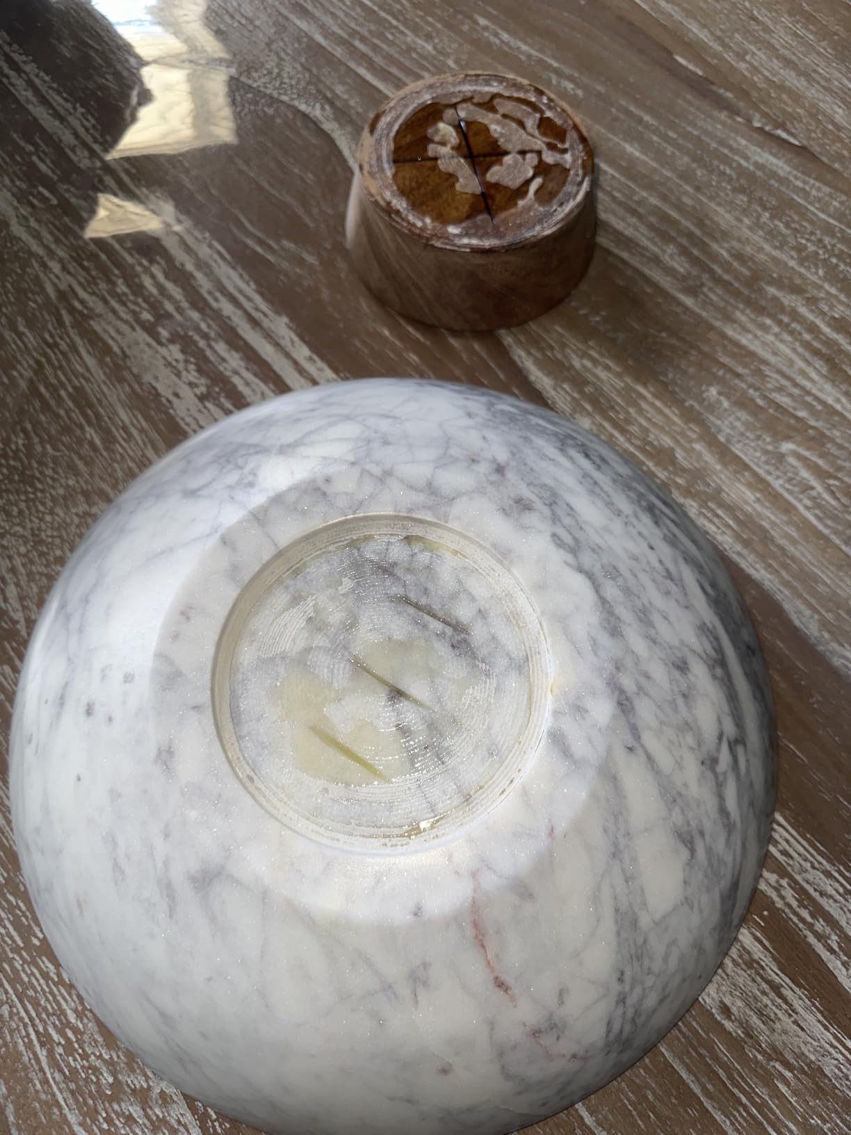 Cork & Mill Marble Decorative Bowl with Acacia Wood Pedestal, 11 Inch customer photo 2