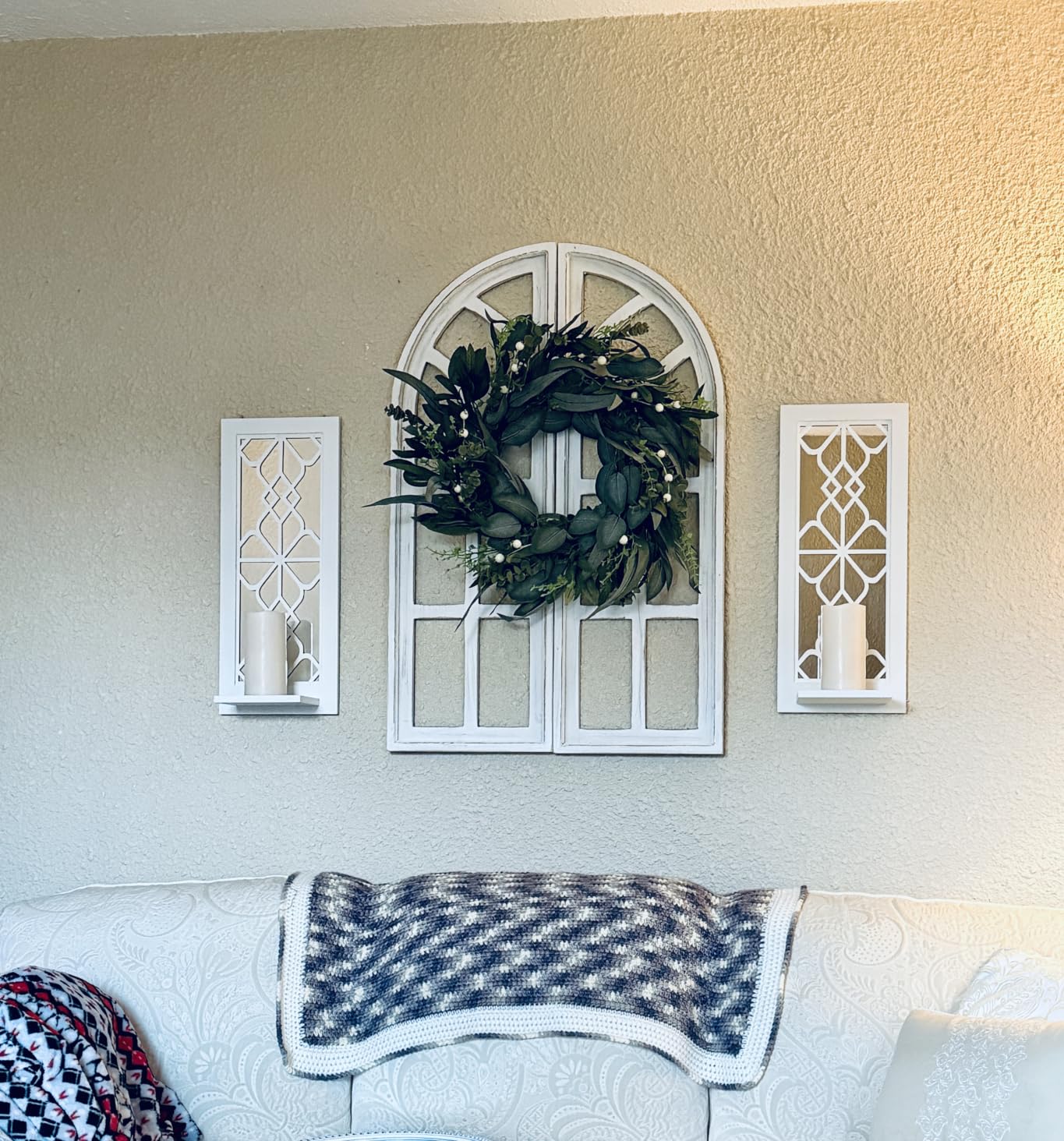 Carved Floral Wall Decor Panels Set of 3, White Boho Farmhouse Hanging Art customer photo 1