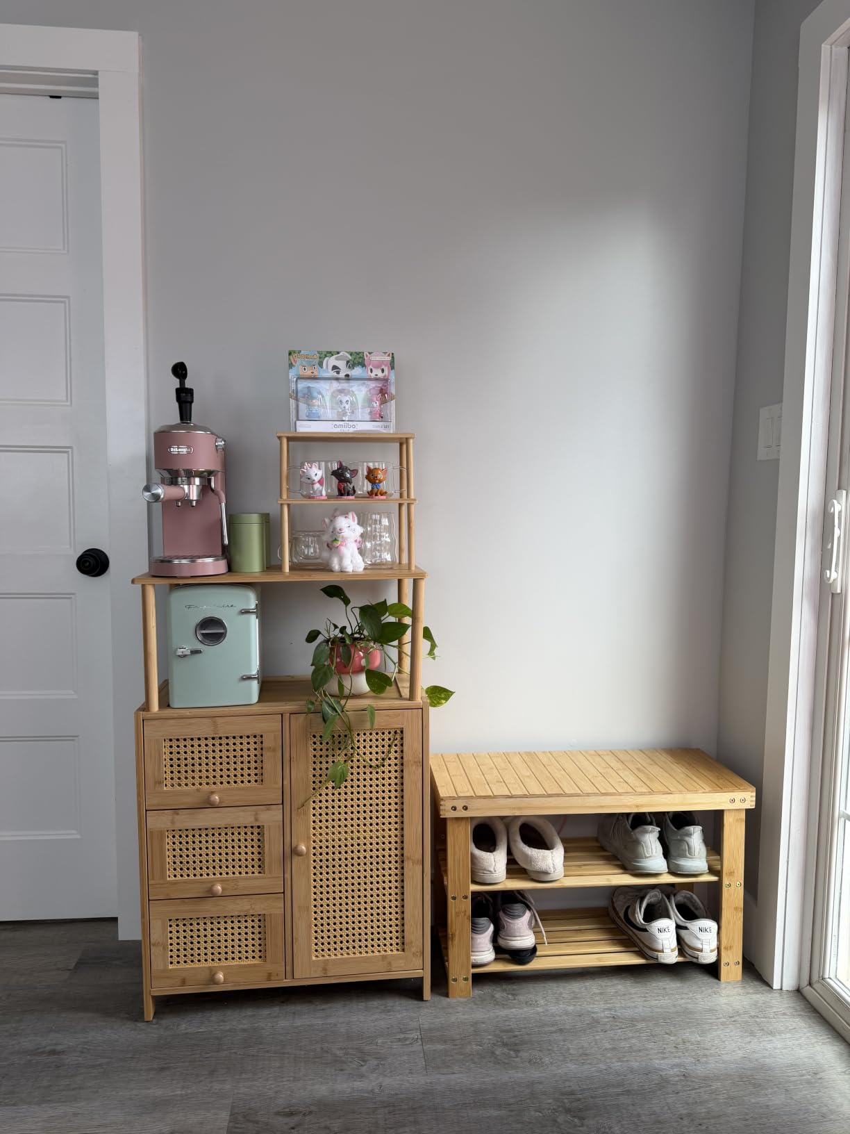 SONGMICS Shoe Rack Bench, 3-Tier Bamboo Entryway Bench, 27.6 Inches Width customer photo 2