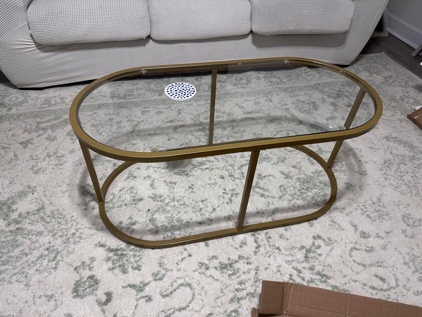 Coffee Table Gold Glass Coffee Table for Living Room, Oval Table Center Table with Ribbed Glass Top and Sturdy Metal Frame,Modern Glass Accent Tables for Bedroom Home Office customer photo 2