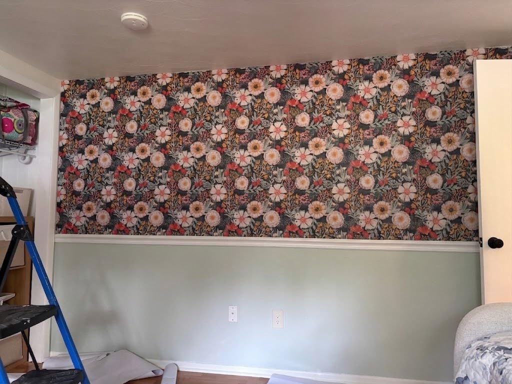 HAOKHOME Navy Floral Peel and Stick Wallpaper Boho Mural 17.3in x 32.8ft customer photo 1