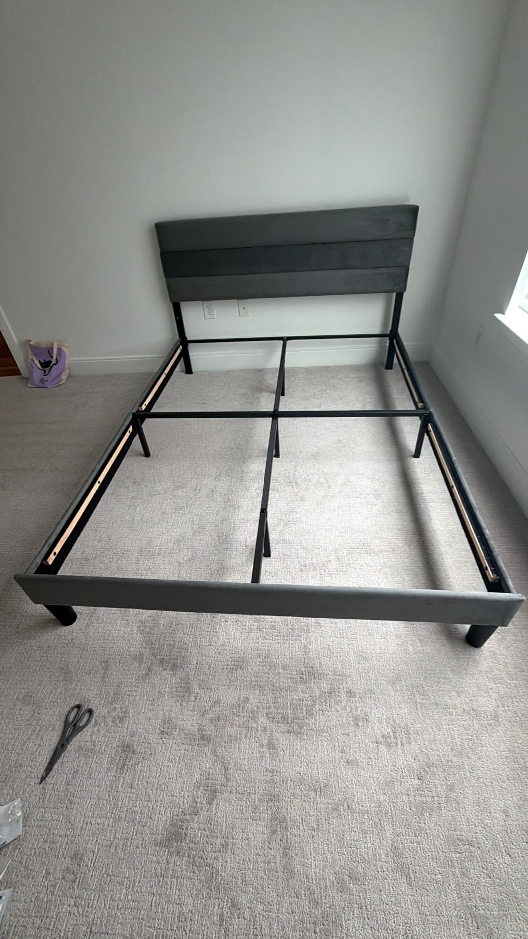 Fluest Queen Bed Frame, Platform Bed Frame with Velvet Upholstered Headboard, No Box Spring Needed, Sturdy Metal Support, Noise Free, Easy Assembly, Modern Bedroom Furniture, Beige customer photo 2