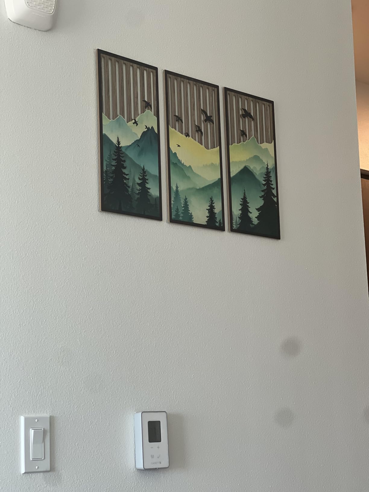 Putuo Decor Boho Mountain Wall Art Set of 3, Rustic Wooden Wall Decor, Nature-Inspired Geometric Artwork, Mid-Century Modern Aesthetic for Living Room, Bedroom, Office Brown 16.5 x 8.6 inch customer photo 1