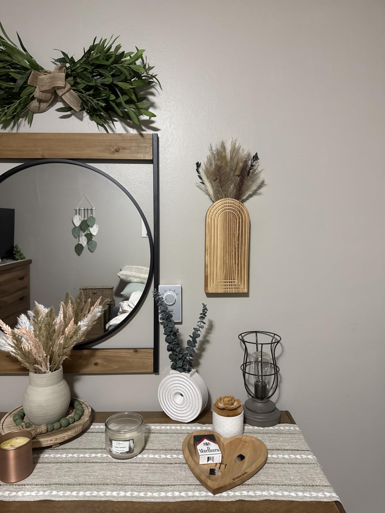 Set of 2 Wooden Vases with Pampas Grass and Eucalyptus – Boho Decor for Living Room, Modern Farmhouse Entryway or Bathroom, Rustic Art for Home Decoration customer photo 2
