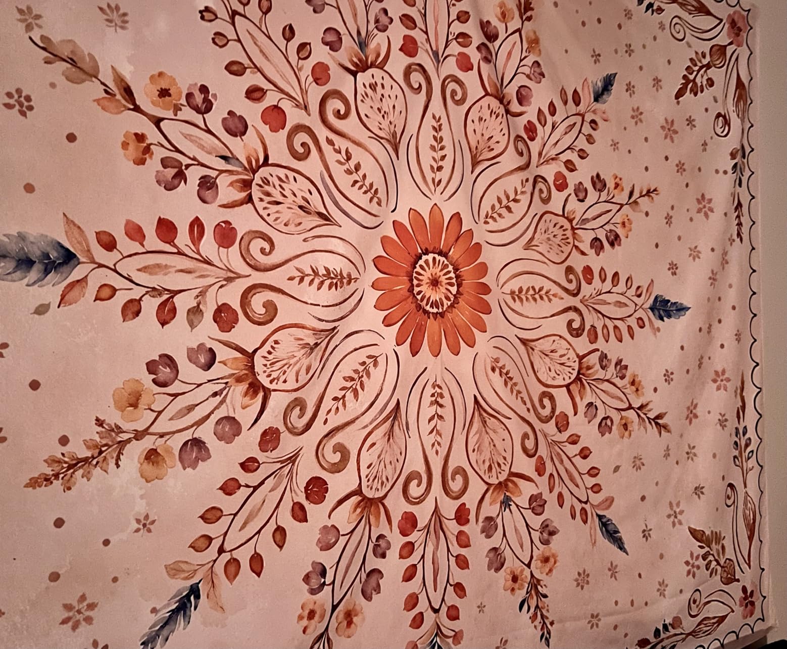 Fowocu Boho Floral Mandala Tapestry Wall Hanging Pink Bohemian Flower Medallion Tapestry Aesthetic Watercolor Hippie Indian Large Tapestries for Bedroom Living Room Dorm Decor 80 x 60 Inch customer photo 2