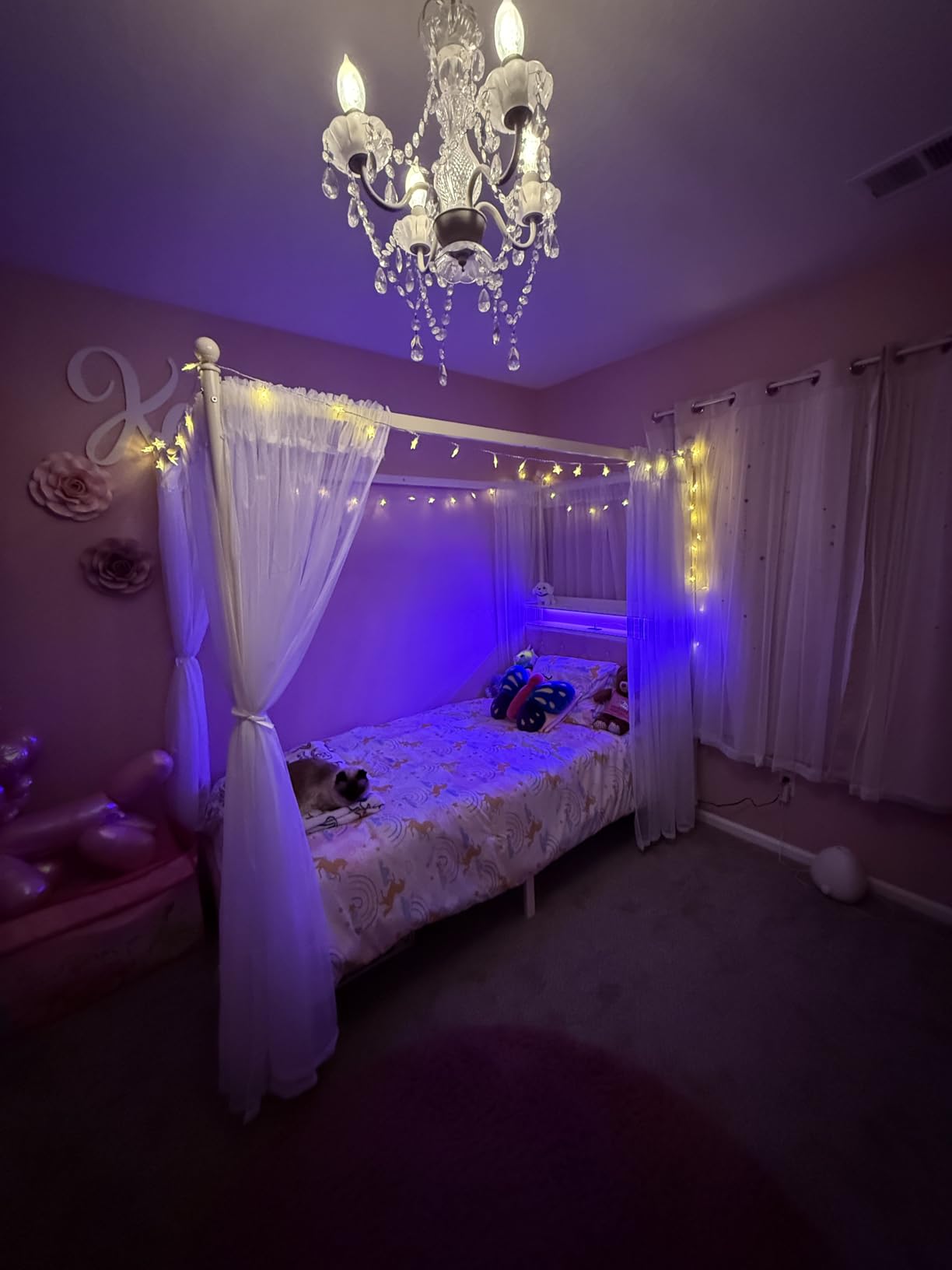 HIFIT Full Size LED Canopy Bed Frame with Storage & Charging Station, Beige customer photo 2