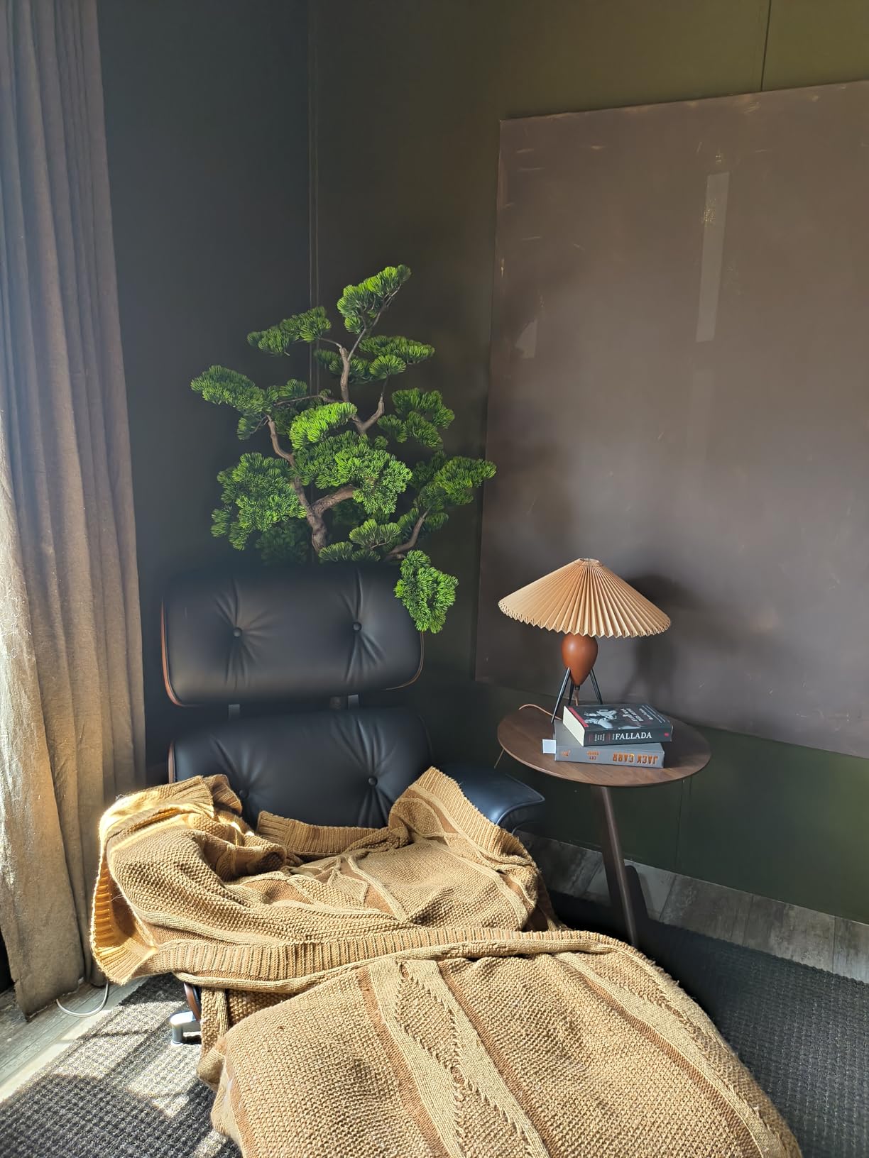 Japandi Zen Table Lamp, Red Solid Wood Tripod Base, Pleated Umbrella Shade customer photo 1