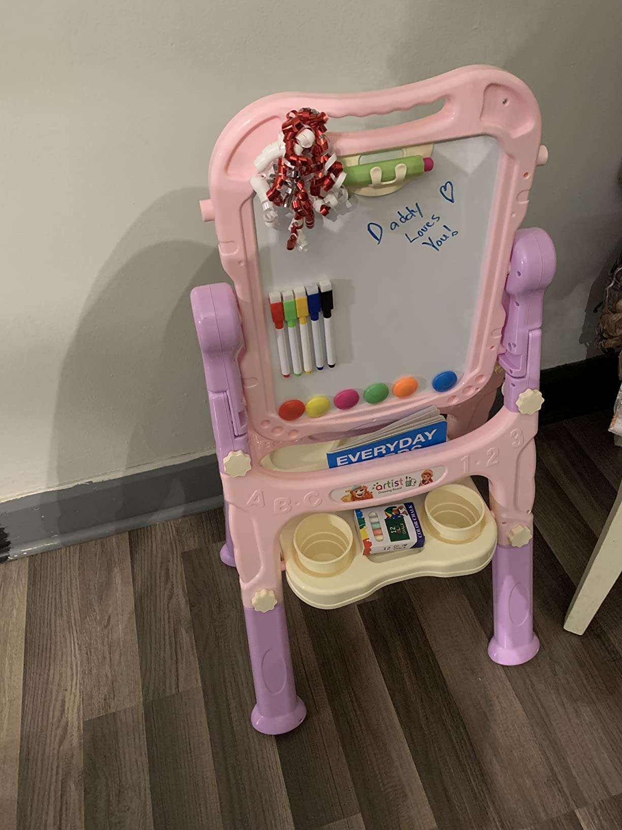Amagoing Easel for Kids, Adjustable Standing Art Easel for Toddler, Double Magnetic Drawing Board with Painting Accessories, Birthday Christmas Gift for Little Boys Girls, Middle Size (Purple Pink) customer photo 1