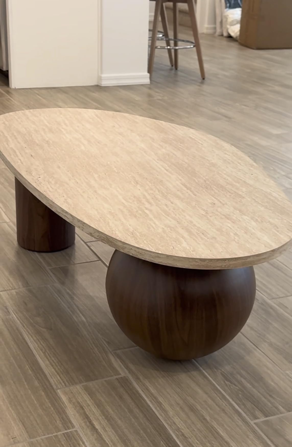 55'' Modern Oval Wood Coffee Table for Living Room, 3 Walnut Accent Legs customer photo 1