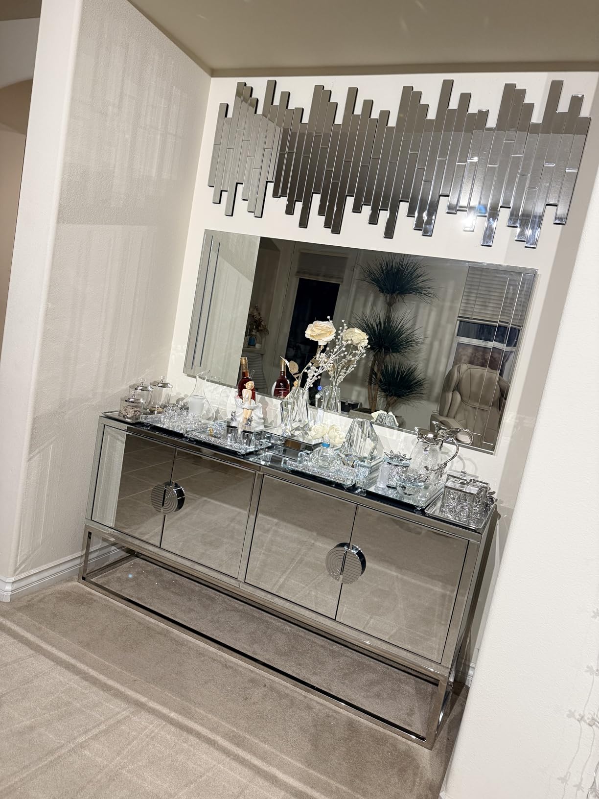 Artisan Set of 4 Silver Beveled Wall Decor Mirrors - 24x8 Inch Each, Creative Combination Design for Modern & Farmhouse Home Decor, Shatter-Resistant Glass with Wood Backing customer photo 2