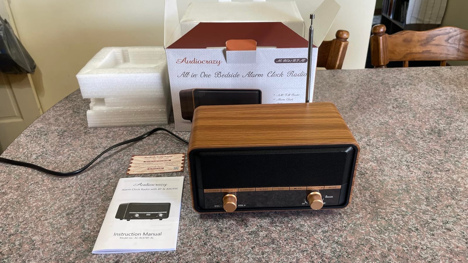 Vintage Wooden AM FM Radio Bluetooth Clock Radio for Bedroom customer photo 1